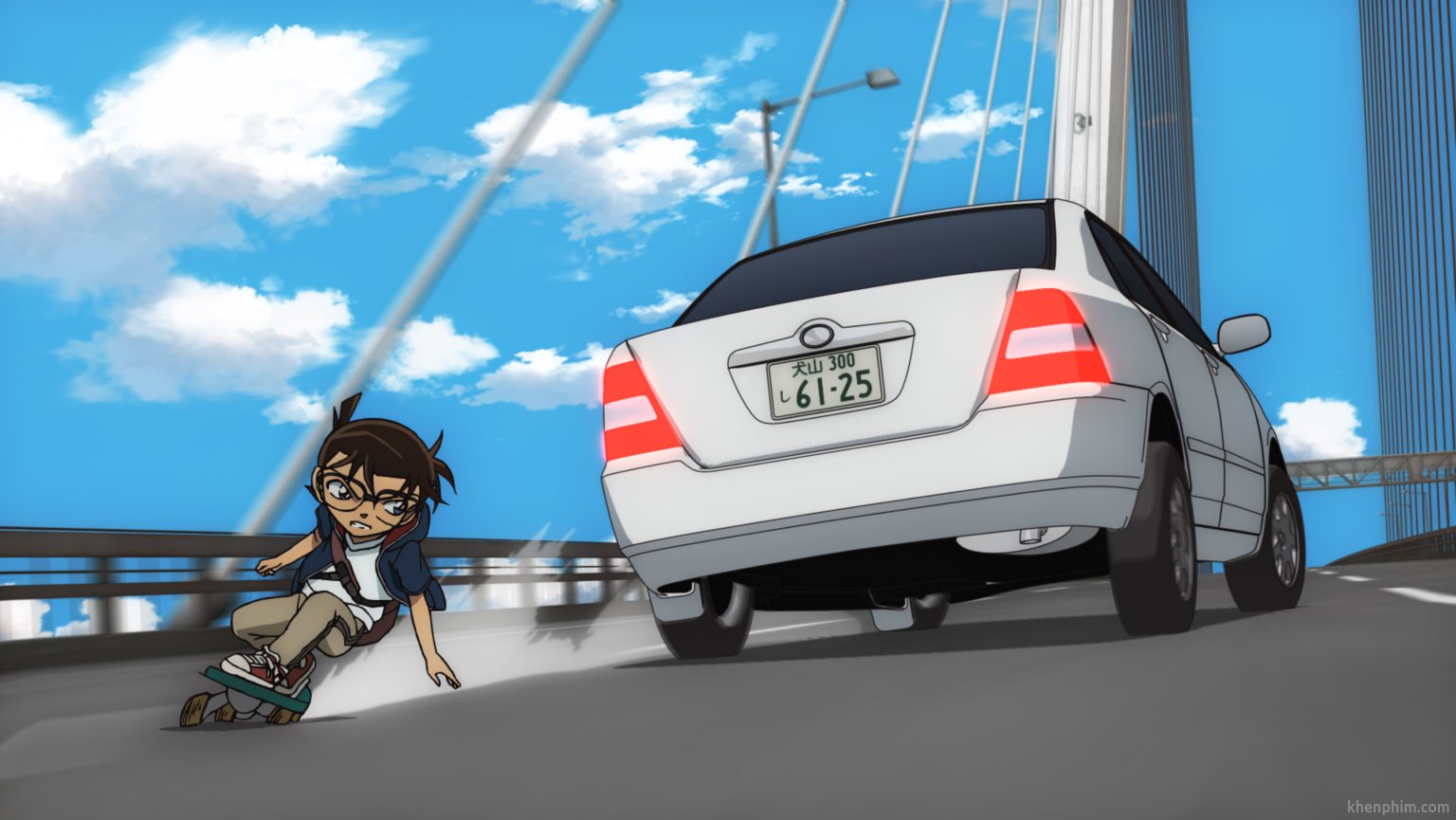 Conan rượt đuổi xe hơi trên xa lộ