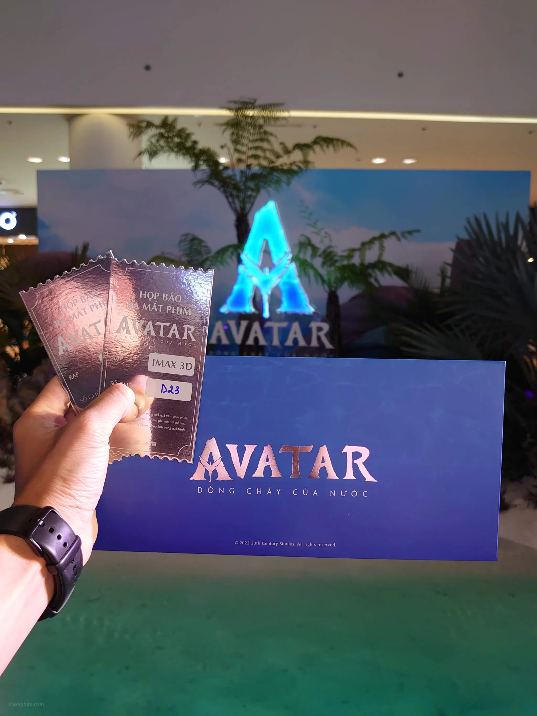 Vé xem phim Avatar: Dòng Chảy Của Nước. Vị trí ghế ngồi không tốt nên hơi khó khăn trong việc đọc phụ đề cũng như thưởng thức hình ảnh 3D