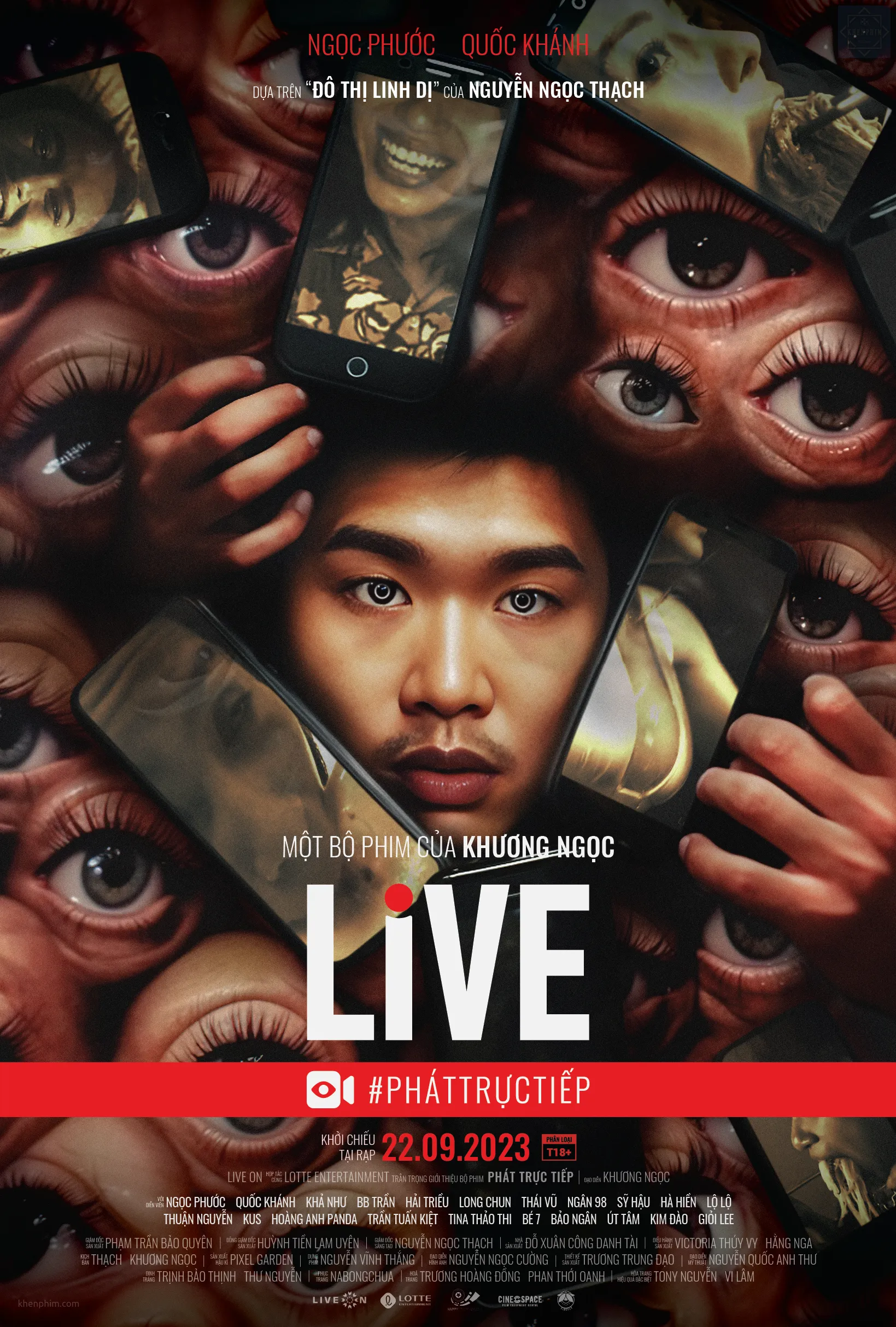 Poster phim #Live - #PhátTrựcTiếp với khuôn mặt diễn viên Quốc Khánh bị bủa vây bởi "cộng đồng mạng"